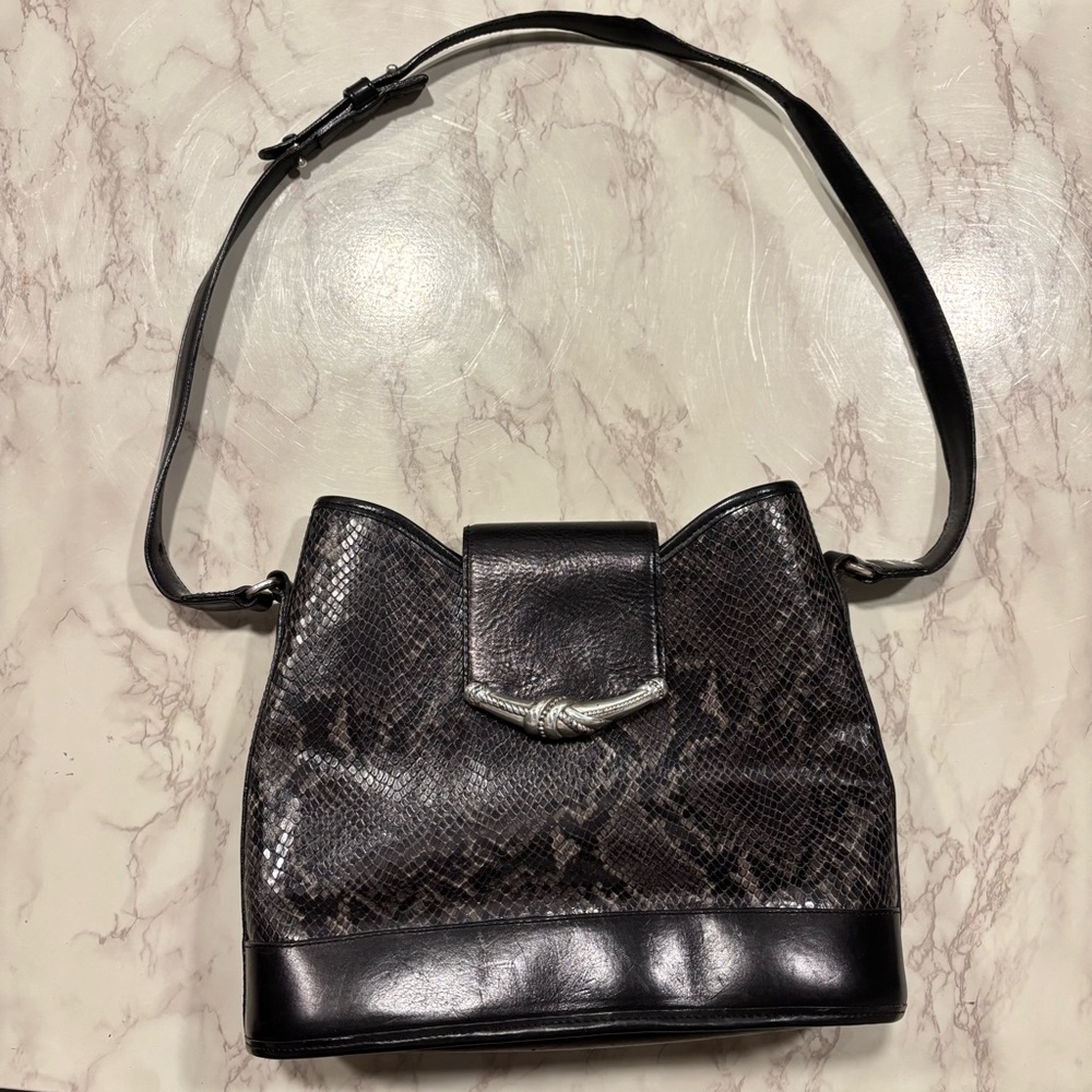 Brighton Snake Skin Black Grey Leather Shoulder Bag